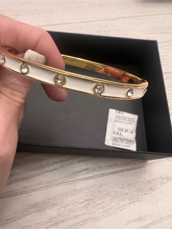 kate spade Jewelry - kate spade Gold-Tone Bangle with White Enamel and Crystals